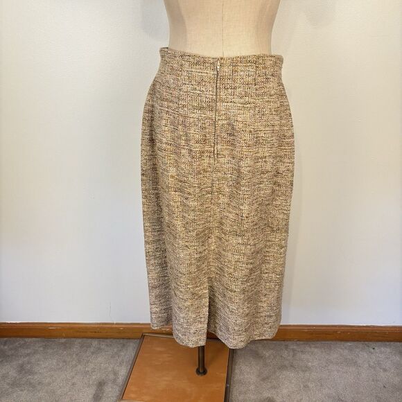VTG Textured Two Piece Skirt Suit Set Beige Tan Career Work Wear Old Money - Picture 5 of 12